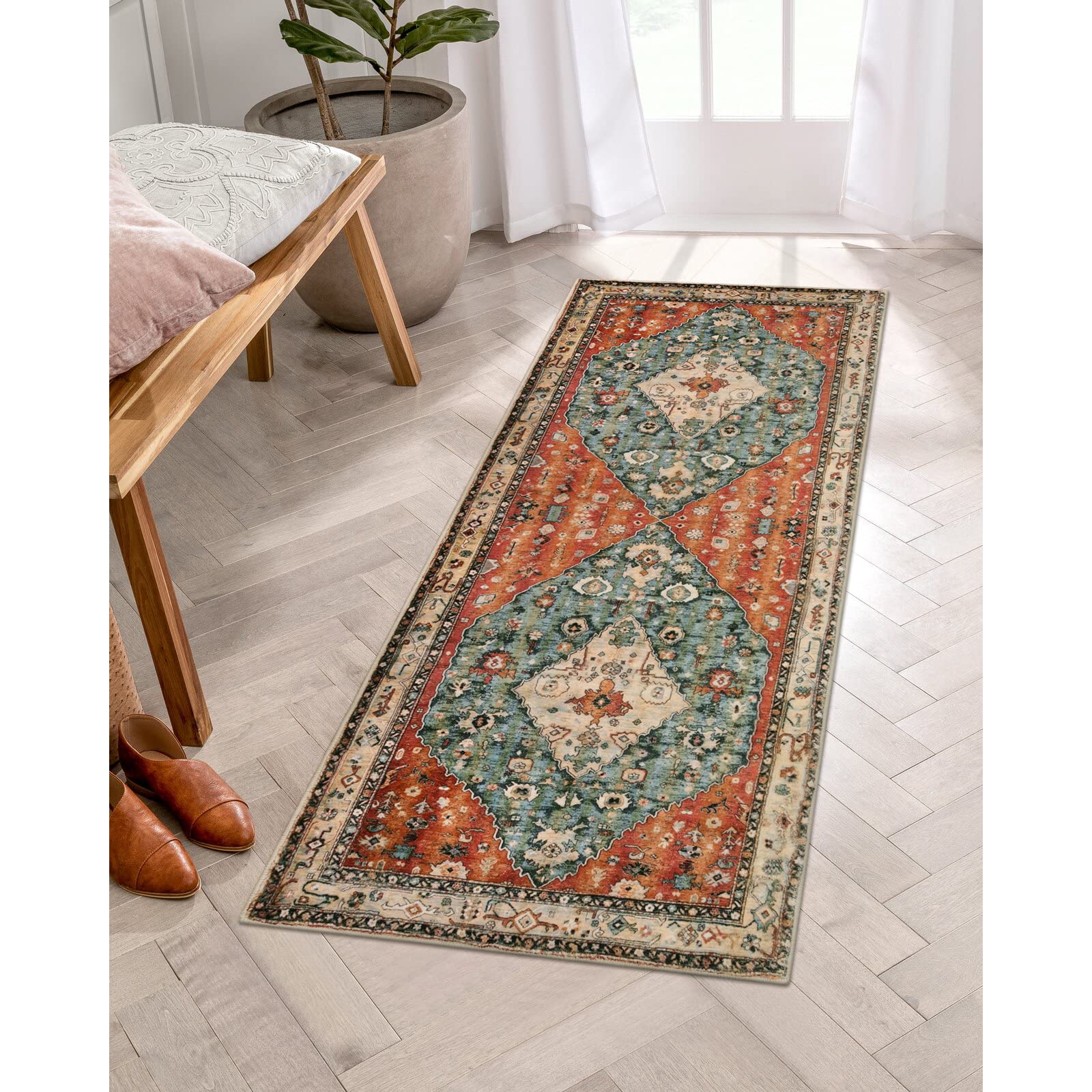 Alfombra Lahome Boho Tribal De 60 X 150 Cm, Color Azul Turquesa - Venta Internacional.
