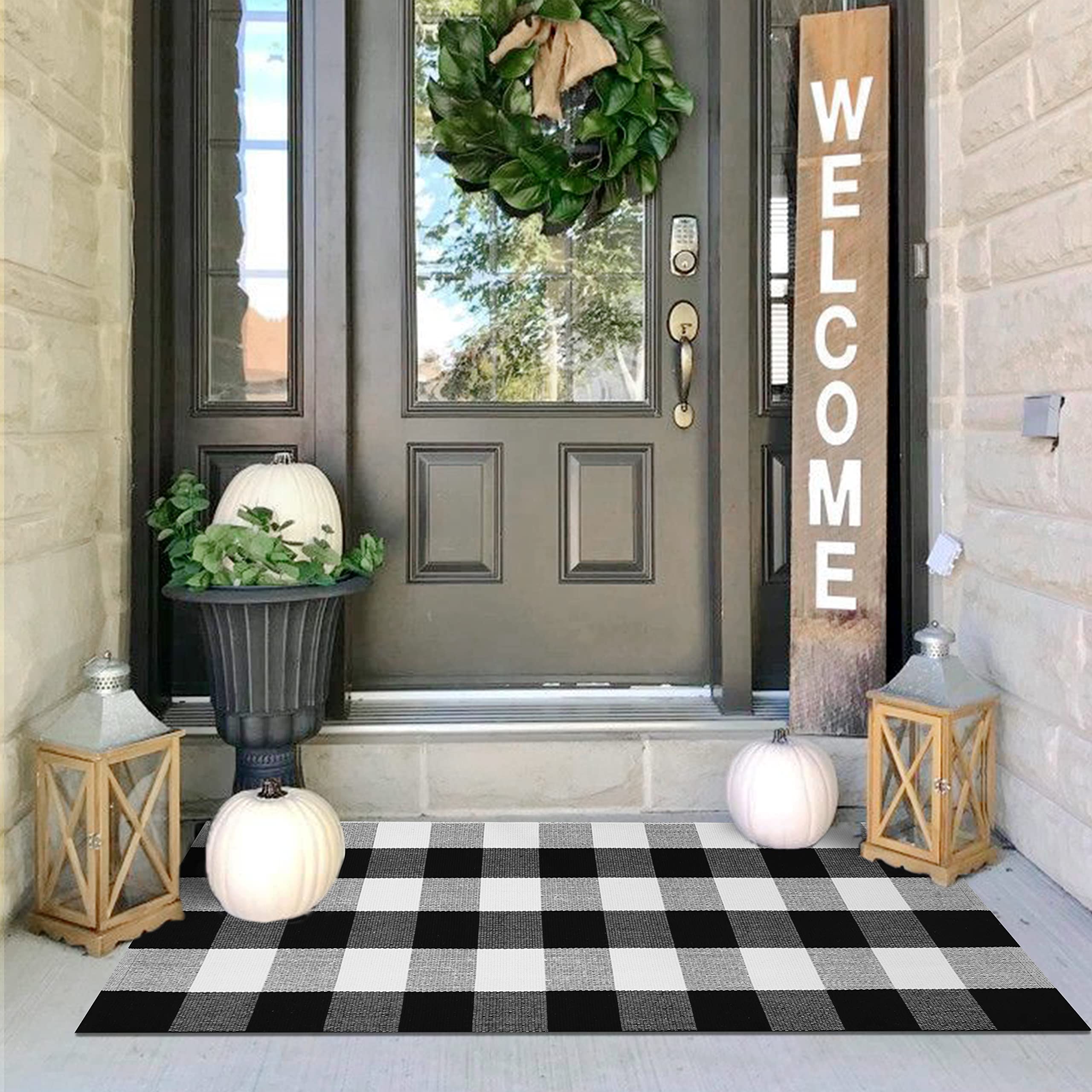 Foto 2 pulgar | Alfombra Iohouze Buffalo Cuadros 60x110 Cm Negro y Blanco - Venta Internacional