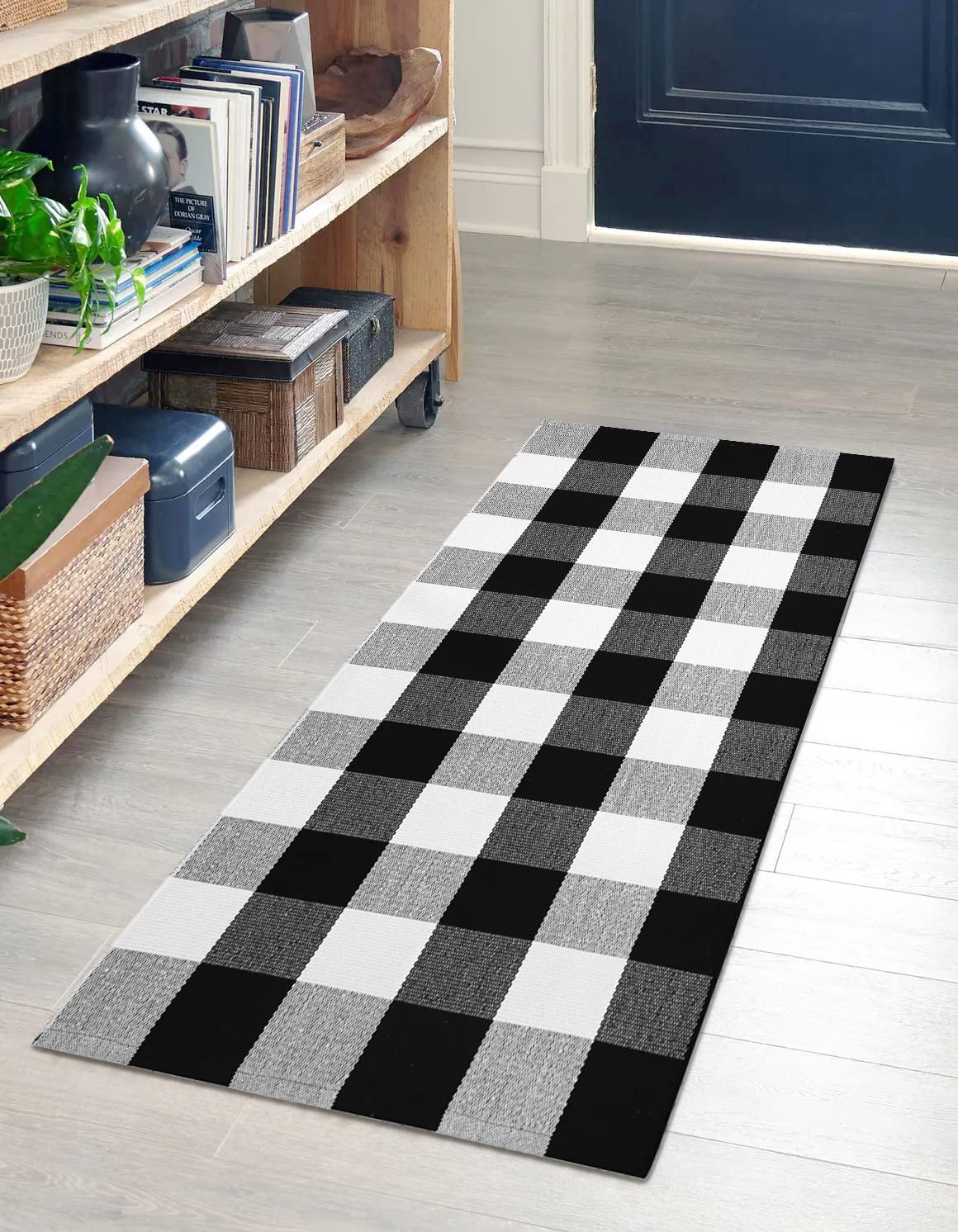 Foto 3 pulgar | Alfombra Iohouze Buffalo Cuadros 60x110 Cm Negro y Blanco - Venta Internacional