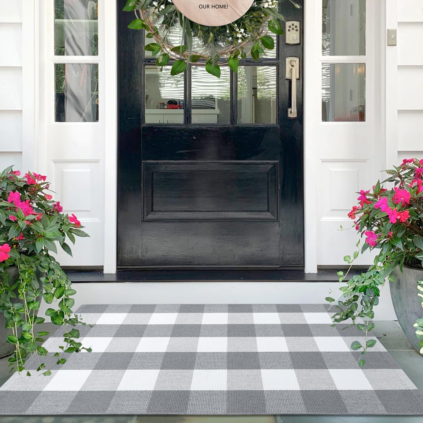 Foto 1 | Alfombra Iohouze Buffalo a Cuadros 70 x 110 cm Gris y Blanco - Venta Internacional