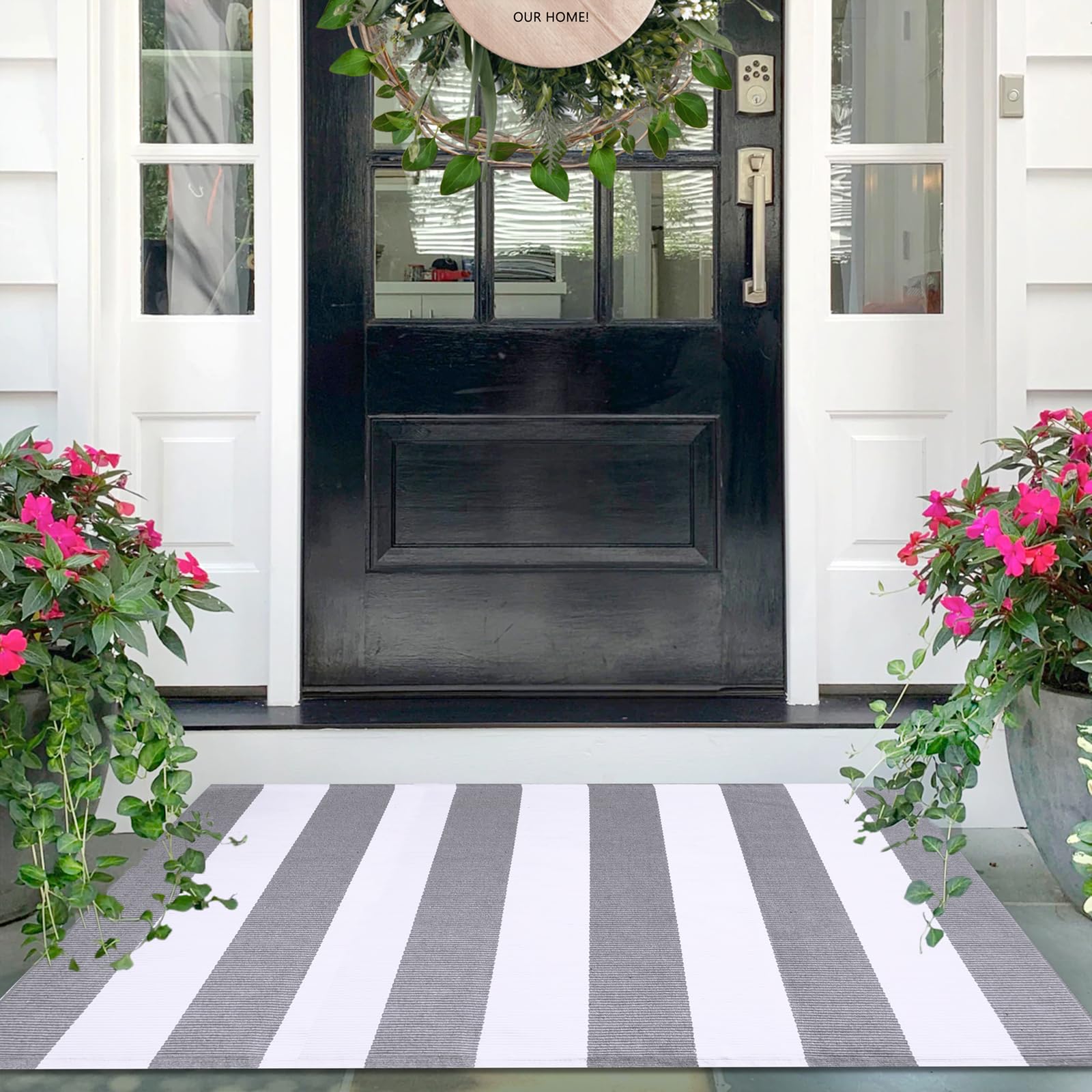 Foto 1 | Alfombra Iohouze a Rayas Grises y Blancas 70 x 110 cm - Venta Internacional