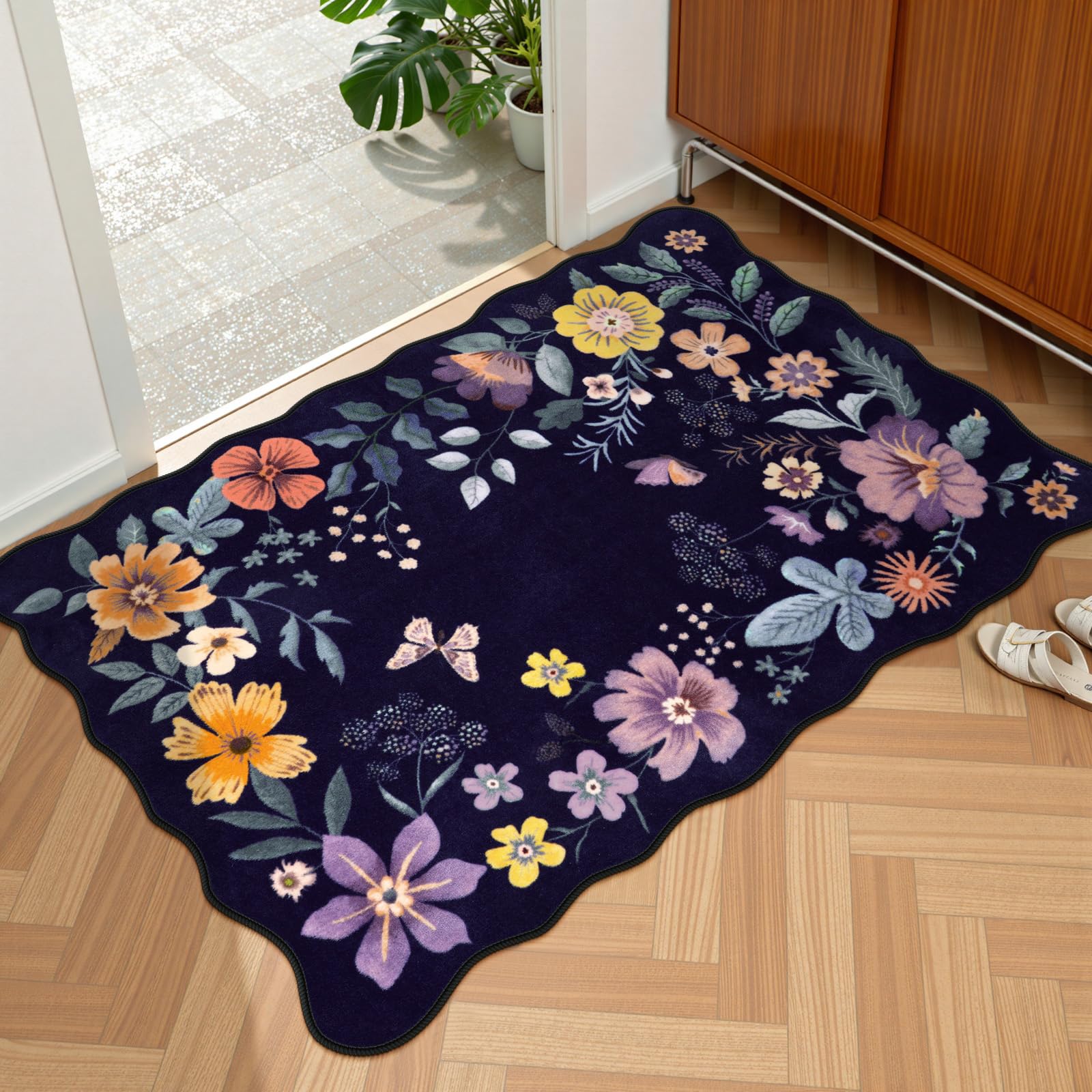 Foto 2 pulgar | Alfombra Lahome Floral Entryway 60 x 90 cm Lavable y Antideslizante Morado - Venta Internacional