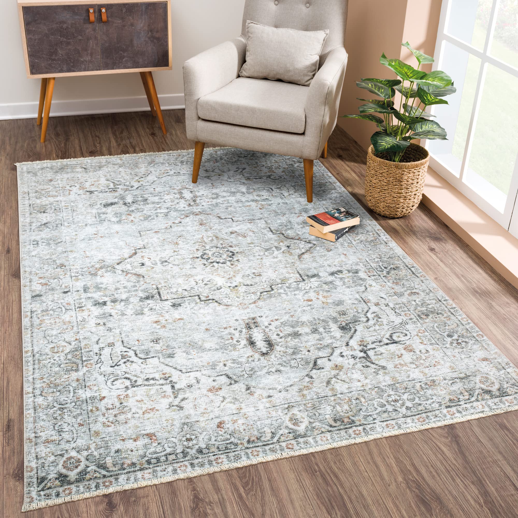 Foto 2 pulgar | Alfombras Area Rug Bloom, Lavables, Antideslizantes, 60 X 90 Cm, Color Marfil, Gris Y Caramelo - Venta Internacional.