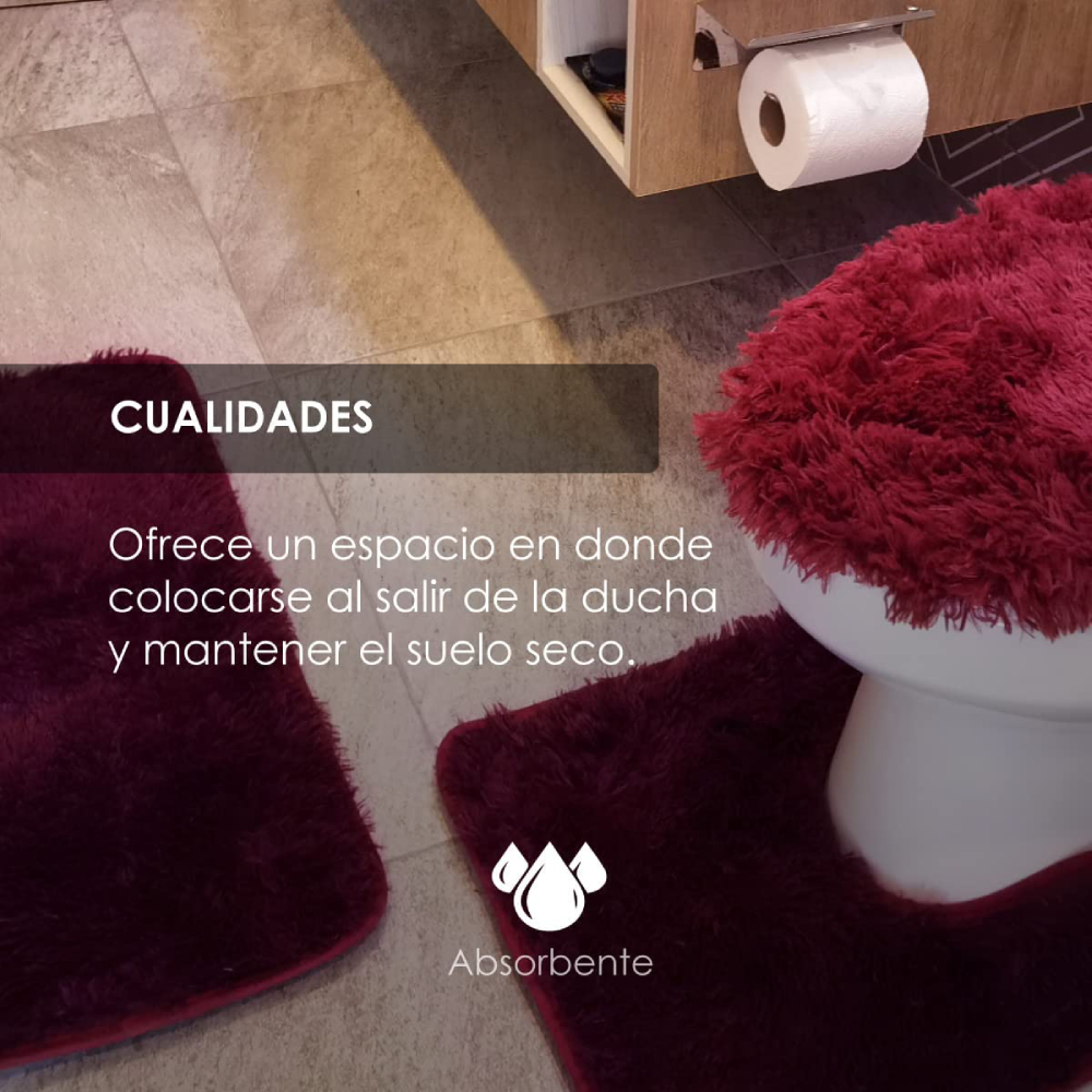 Foto 4 | Tapete de Baño INNOVA Shag color Vino Juego 3 PZAS Alfombrillas