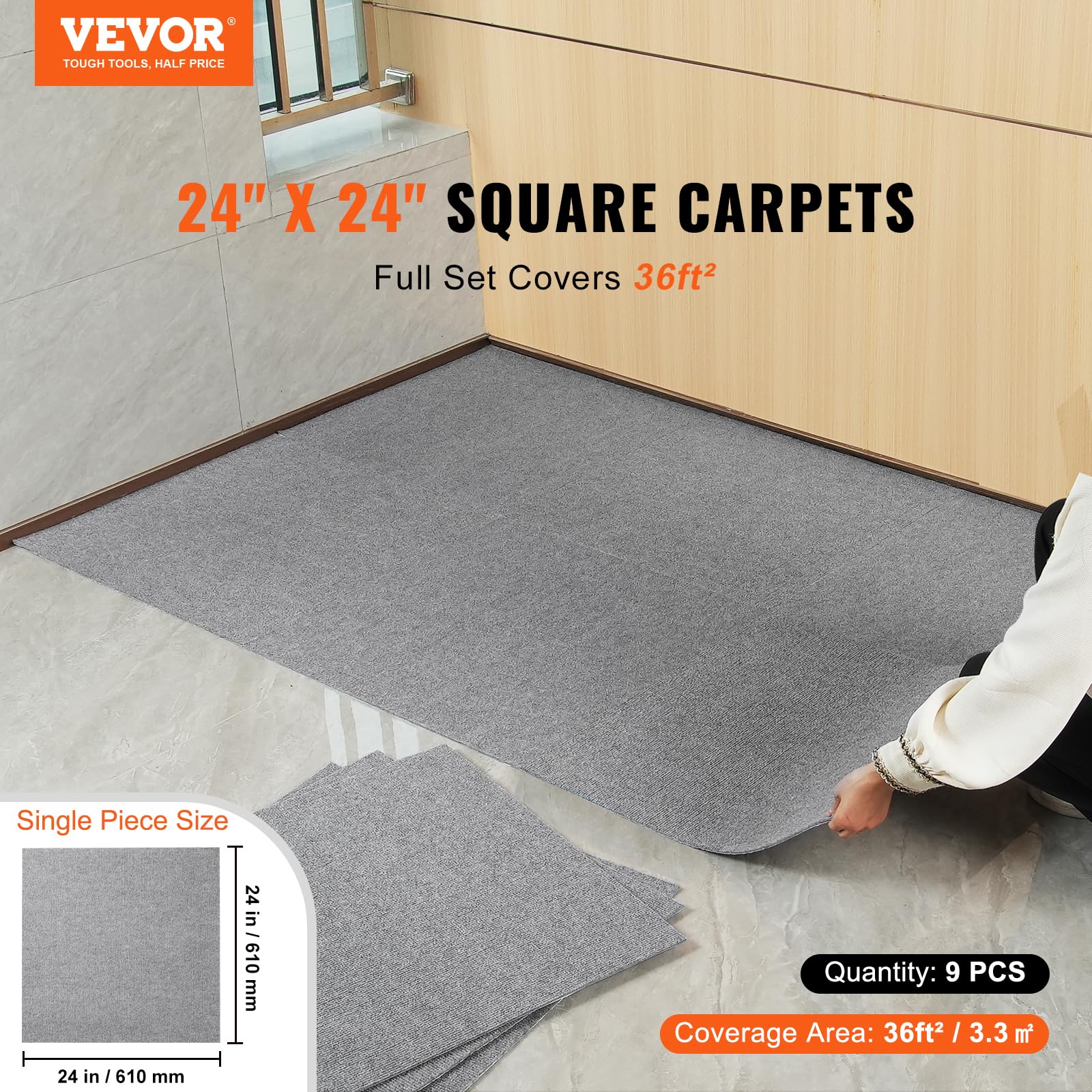 Foto 3 pulgar | Alfombra Vevor Autoadhesiva, 60 X 60 Cm, Gris Claro (9 Baldosas) - Venta Internacional.