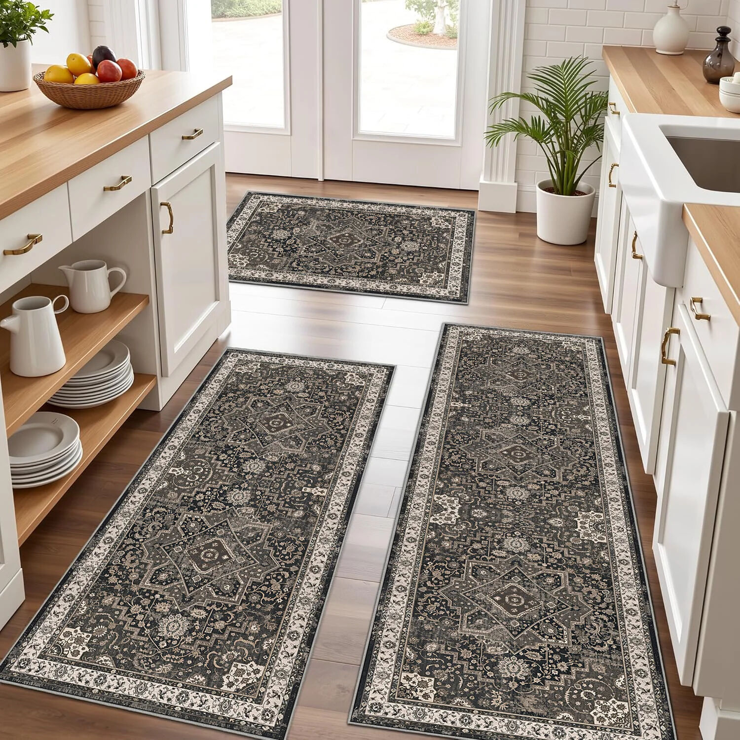 Foto 2 pulgar | Juego De Alfombras De Cocina De Imitación De Cachemir Verde Oscuro Antideslizante - Venta Internacional.