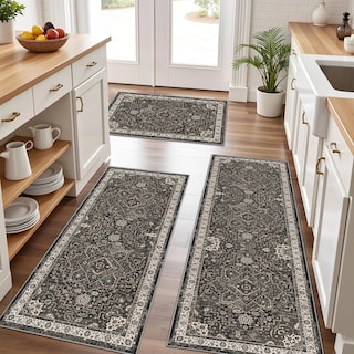 Foto 1 | Juego De Alfombras De Cocina De Imitación De Cachemir Verde Oscuro Antideslizante - Venta Internacional.