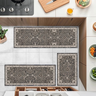 Foto 2 | Juego De Alfombras De Cocina De Imitación De Cachemir Verde Oscuro Antideslizante - Venta Internacional.