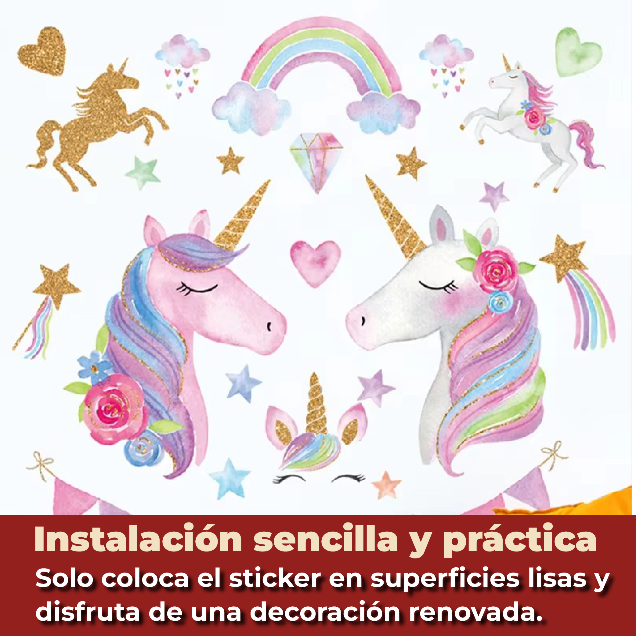 Foto 5 pulgar | Sticker Vinil Decorativo Con Diseño De Unicornios Para Pared