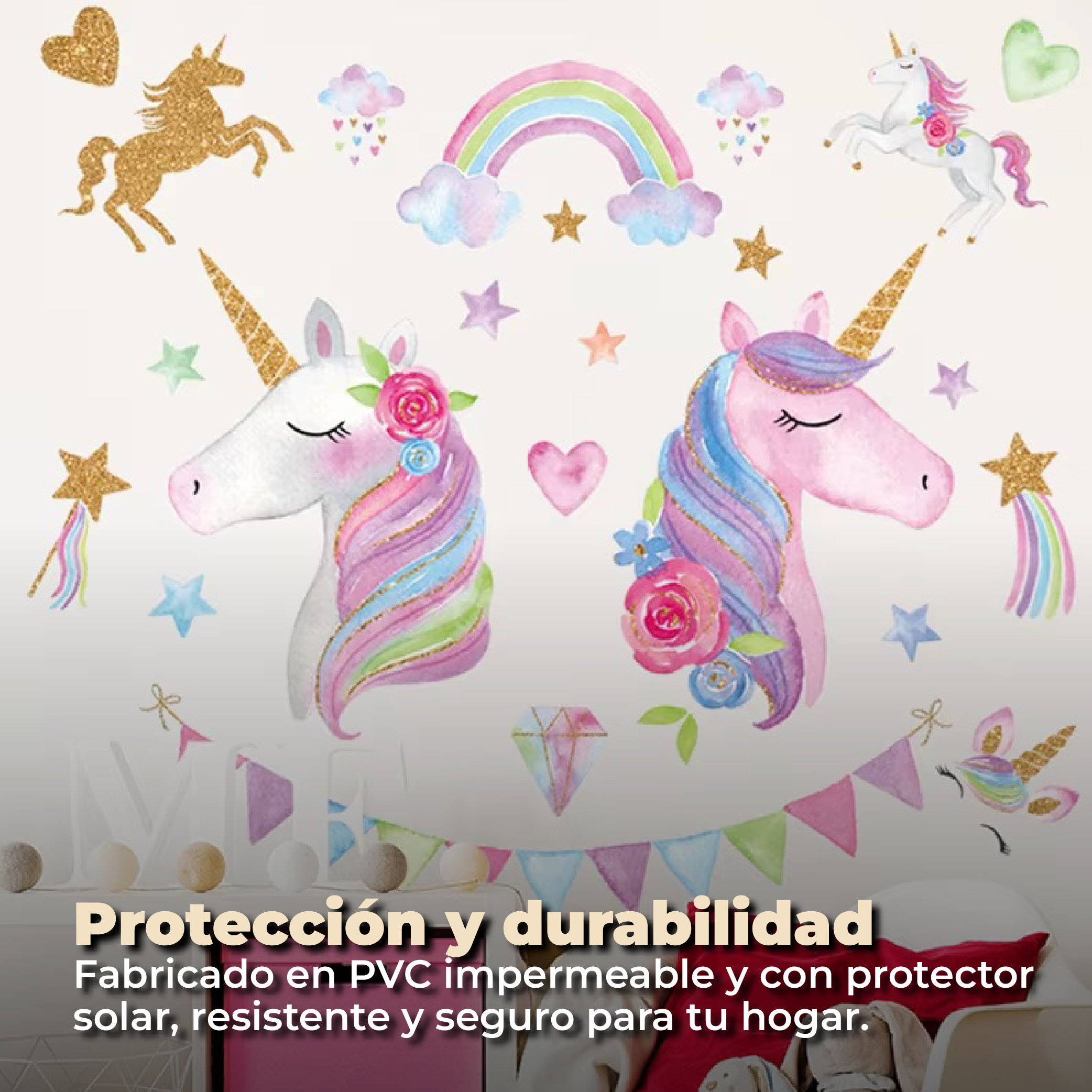 Foto 6 pulgar | Sticker Vinil Decorativo Con Diseño De Unicornios Para Pared