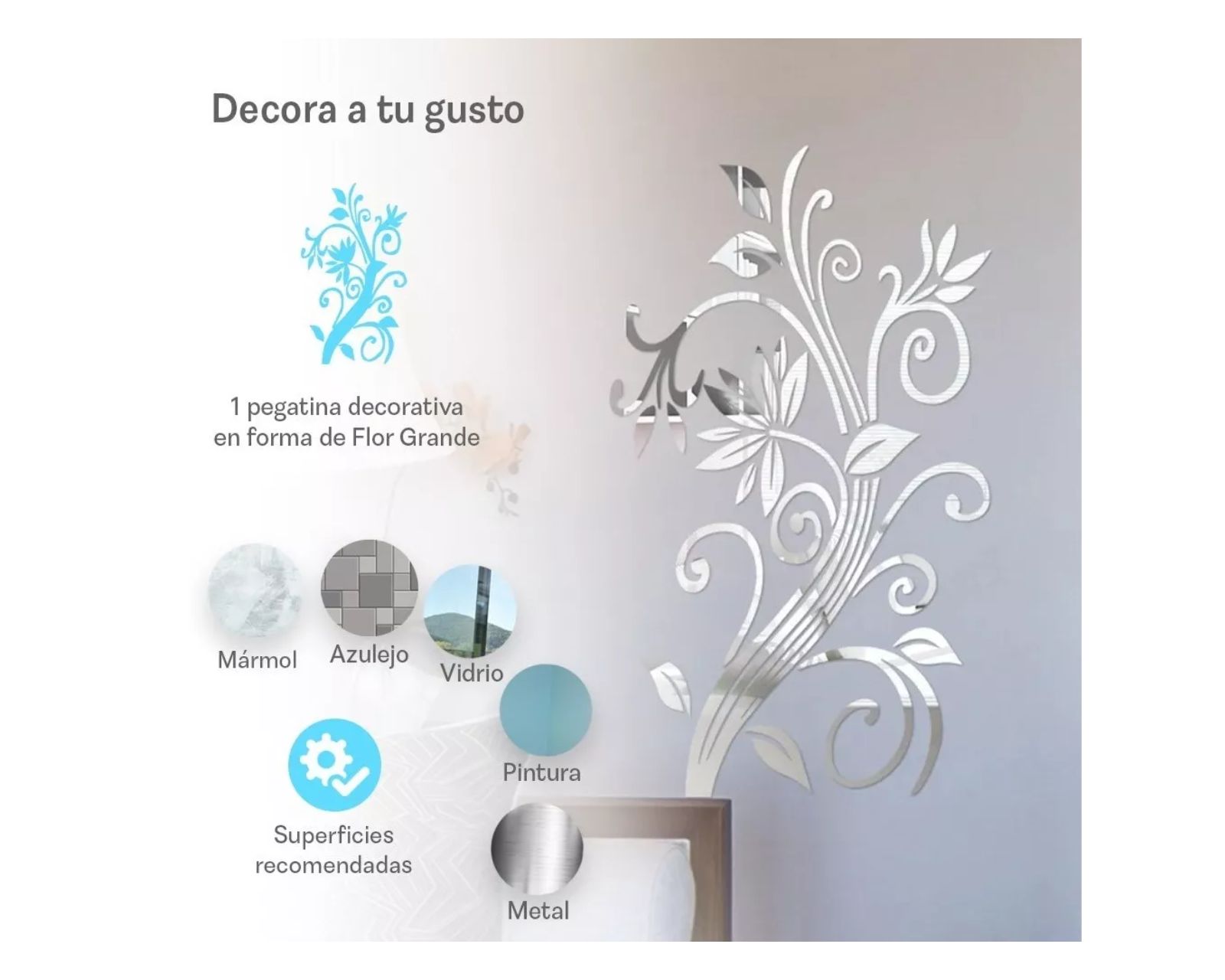 Foto 4 pulgar | Vinilo Decorativo con Acabado Espejo Genérico cn Forma de Flor 100 x 58.5 cm