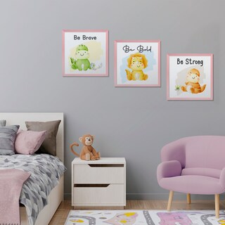 Foto 2 | Cuadros Paspartú Frames Dinosaurios Bebé Recamara Infantil 32 x 32 cm Rosa 3 Piezas