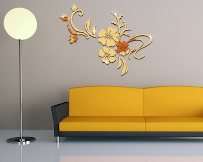 Foto 4 | Vinilo Decorativo Con Acabado De Espejo Con Diseño De Flores 165 X 125 Cm Color Oro