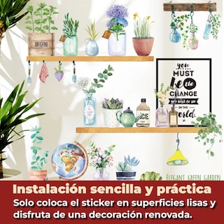 Foto 4 | Sticker Vinil Decorativo Con Diseño De Plantas En Estantes Para Pared