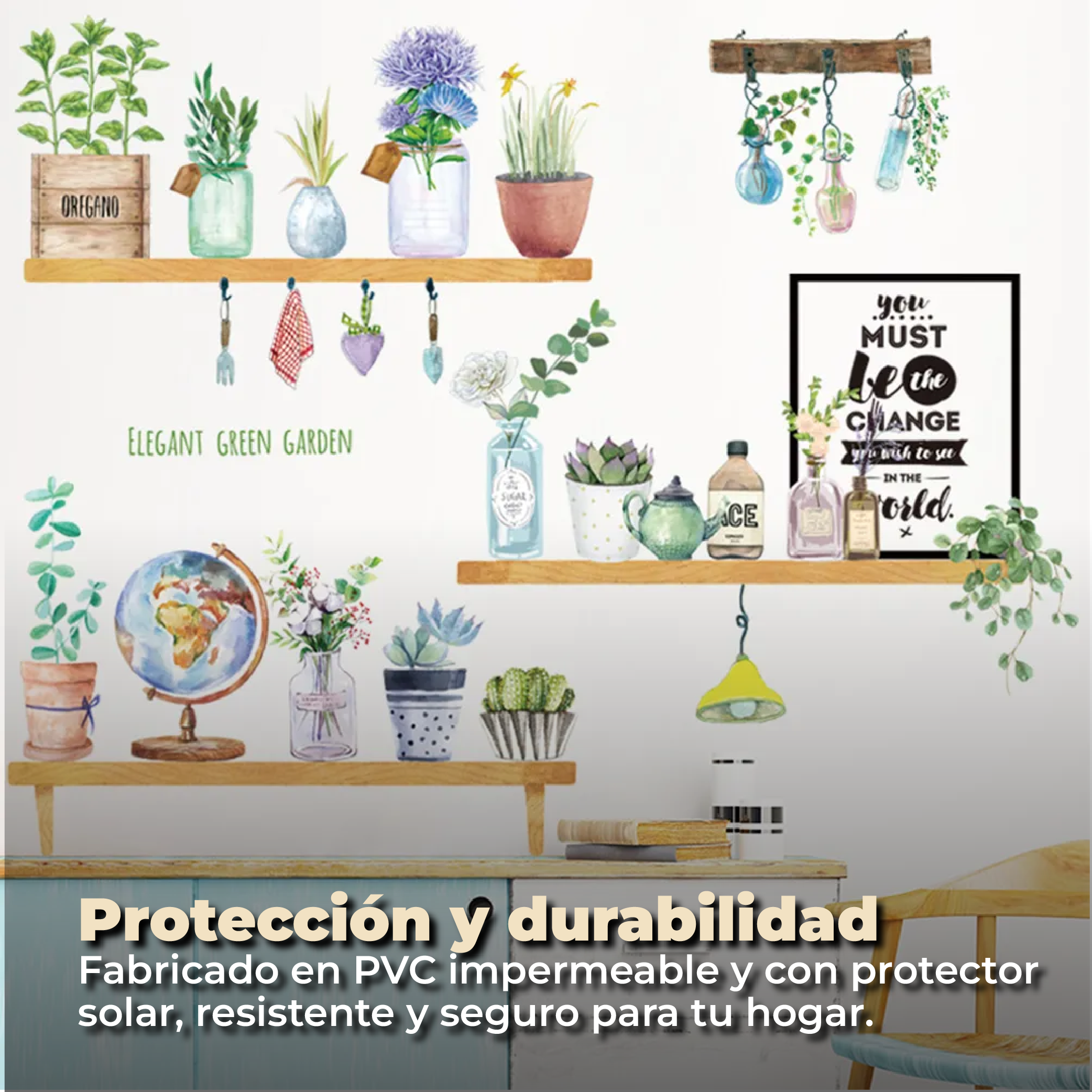 Foto 5 | Sticker Vinil Decorativo Con Diseño De Plantas En Estantes Para Pared