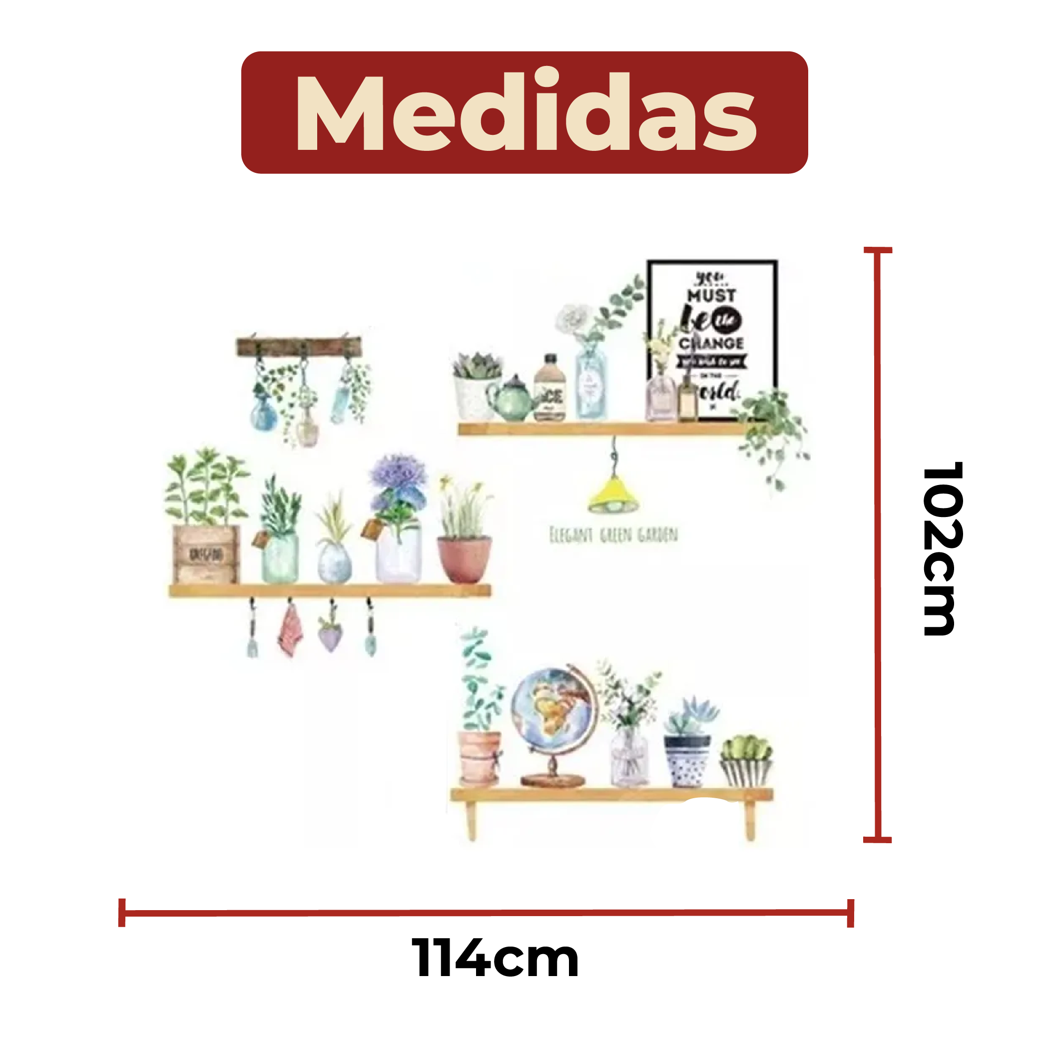 Foto 6 | Sticker Vinil Decorativo Con Diseño De Plantas En Estantes Para Pared