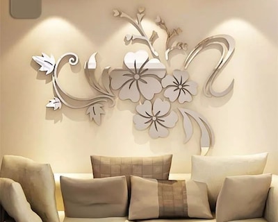 Foto 3 | Vinilo Decorativo Con Acabado De Espejo Con Diseño De Flores 100 X 75 Cm Color Plata