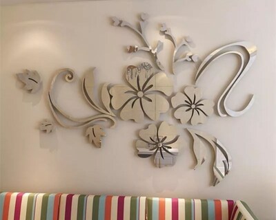 Foto 4 | Vinilo Decorativo Con Acabado De Espejo Con Diseño De Flores 100 X 75 Cm Color Plata