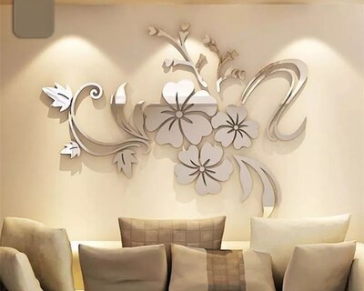 Foto 3 | Vinilo Decorativo con Acabado de Espejo con Diseño de Flores 100 X 76 Cm color Plata