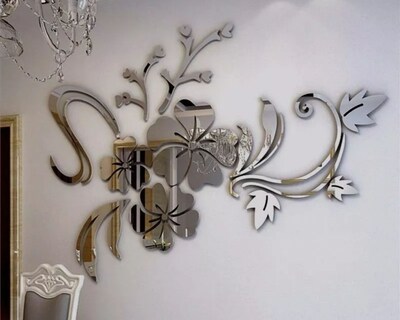 Foto 6 | Vinilo Decorativo con Acabado de Espejo con Diseño de Flores 100 X 76 Cm color Plata