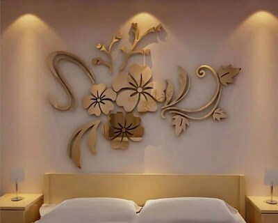 Foto 4 | Vinilo Decorativo Con Acabado De Espejo Con Diseño De Flores 100 X 75 Cm Color Oro
