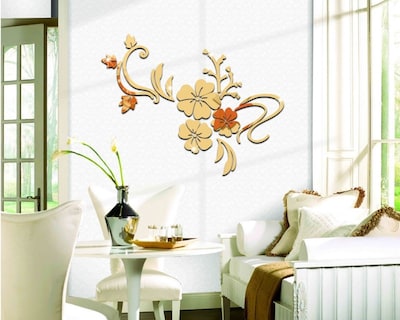 Foto 5 | Vinilo Decorativo Con Acabado De Espejo Con Diseño De Flores 100 X 75 Cm Color Oro