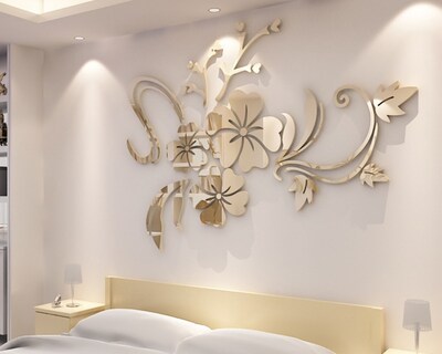 Foto 3 | Vinilo Decorativo con Acabado De Espejo Con Diseño de Flores 120 X 90 Cm Color Plata