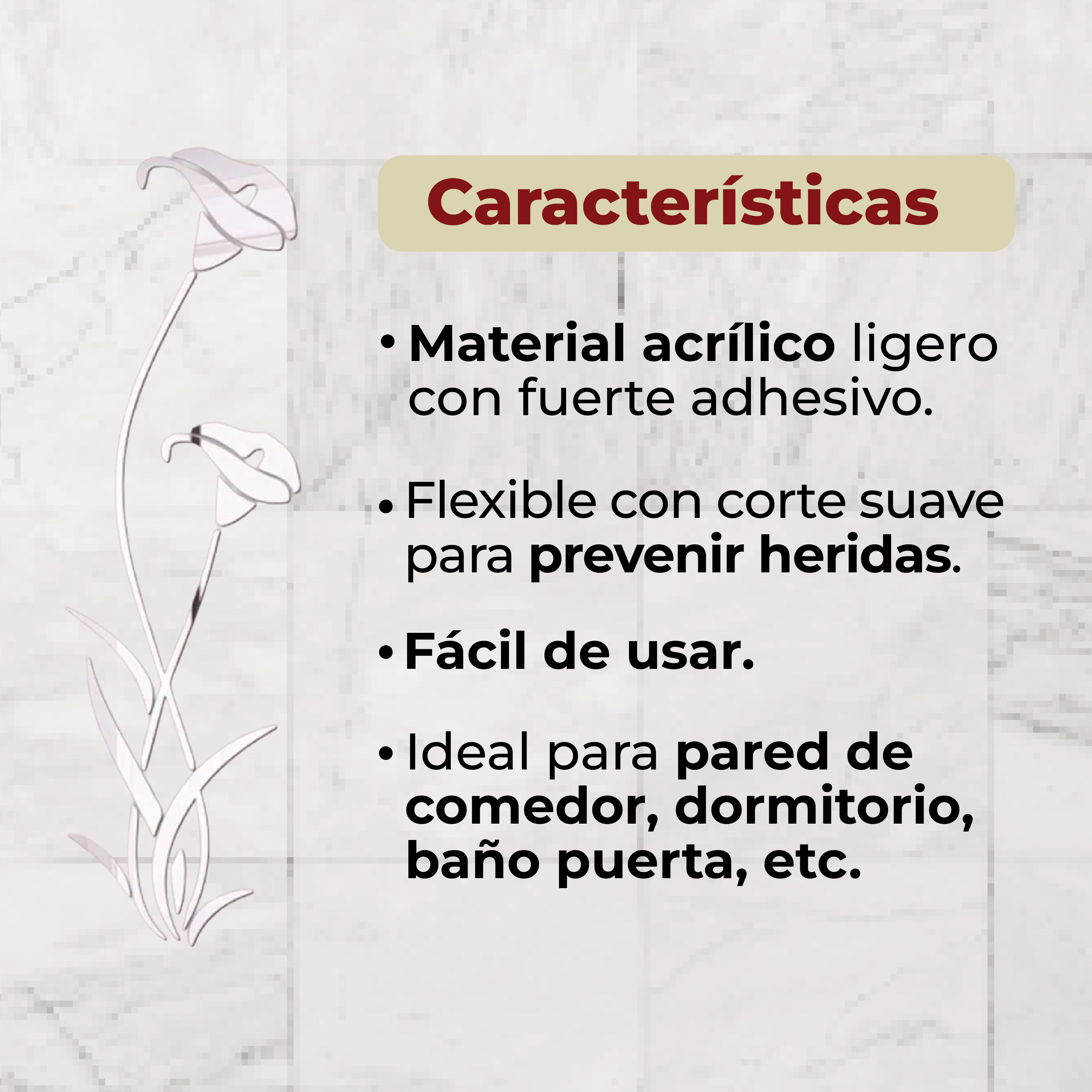 Foto 5 | Vinilo Decorativo con Acabado de Espejo con Diseño de Tulipán color Plata