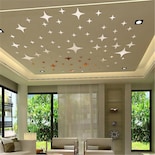 Adhesivo De Pared Acrílico Con Espejo Y Estrellas Geométricas, Color Plateado - Venta Internacional.