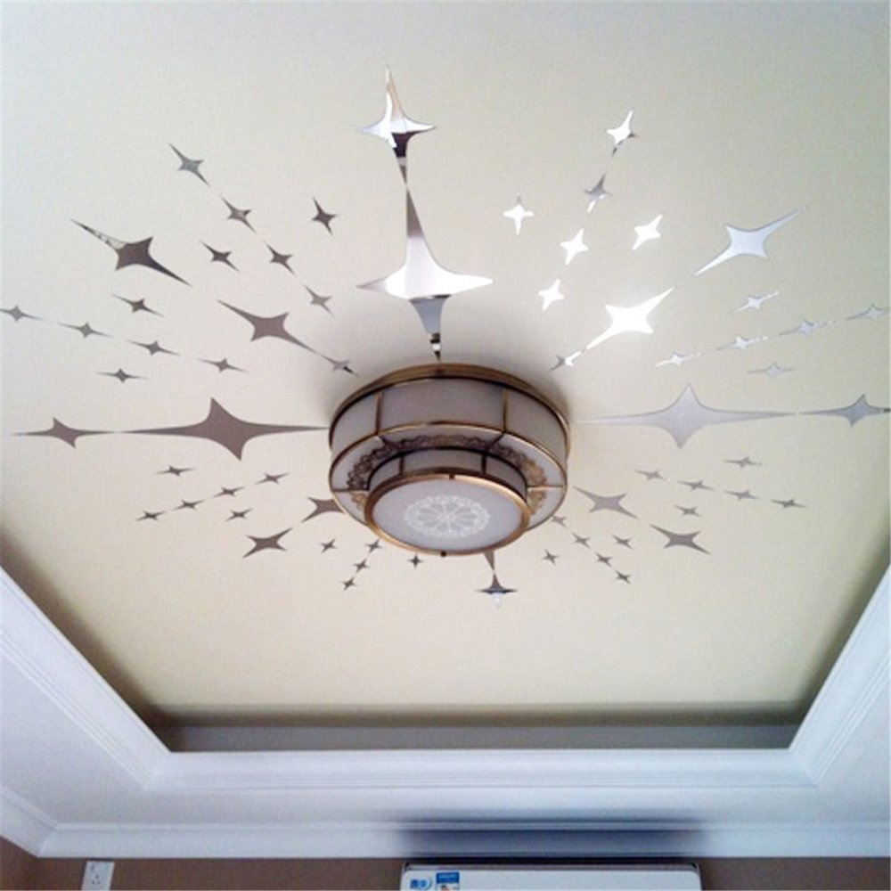 Foto 3 | Adhesivo De Pared Acrílico Con Espejo Y Estrellas Geométricas, Color Plateado - Venta Internacional.