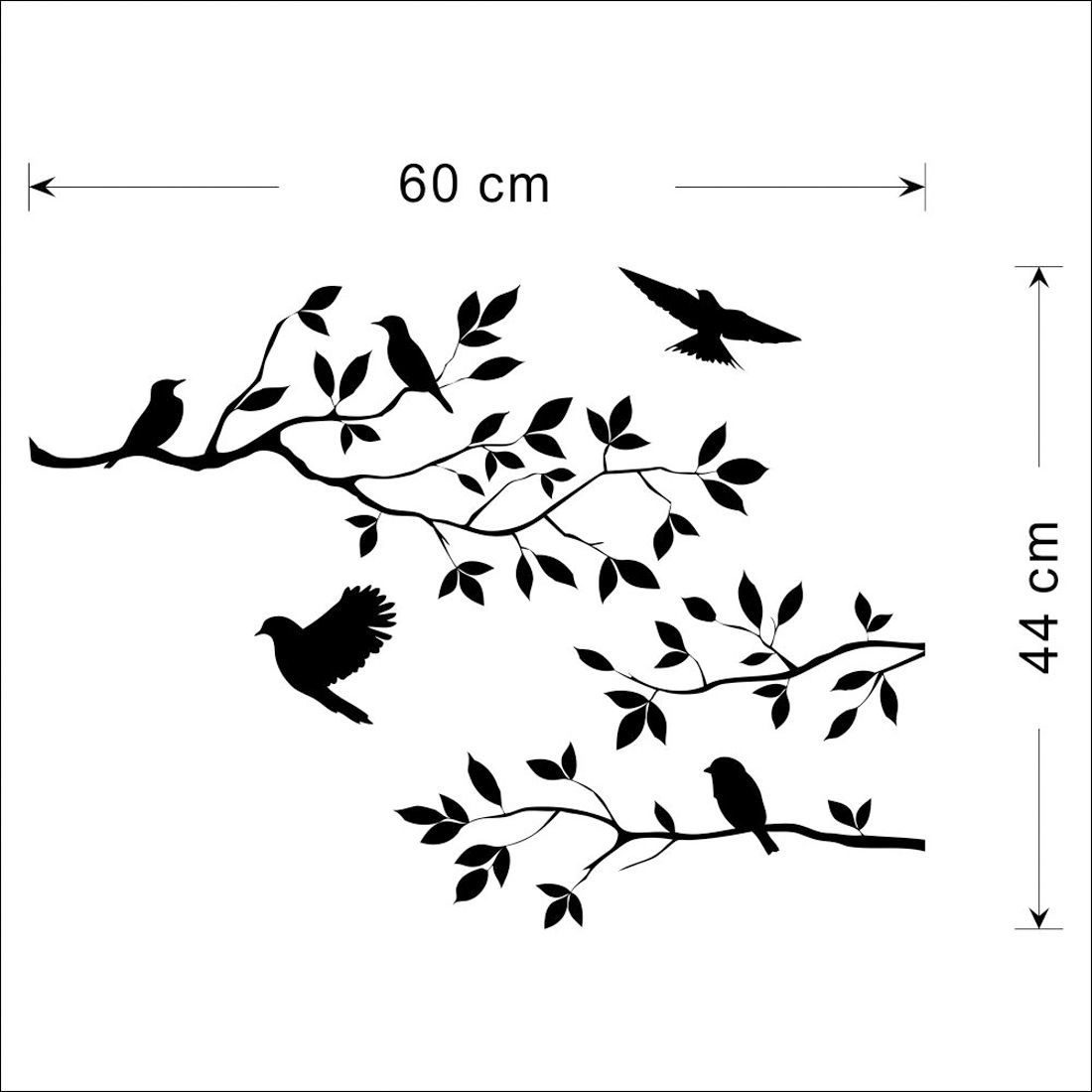 Foto 3 pulgar | Adhesivo Pvc Rama de Árbol y Pájaros Negro 60x44 Cm - Venta Internacional