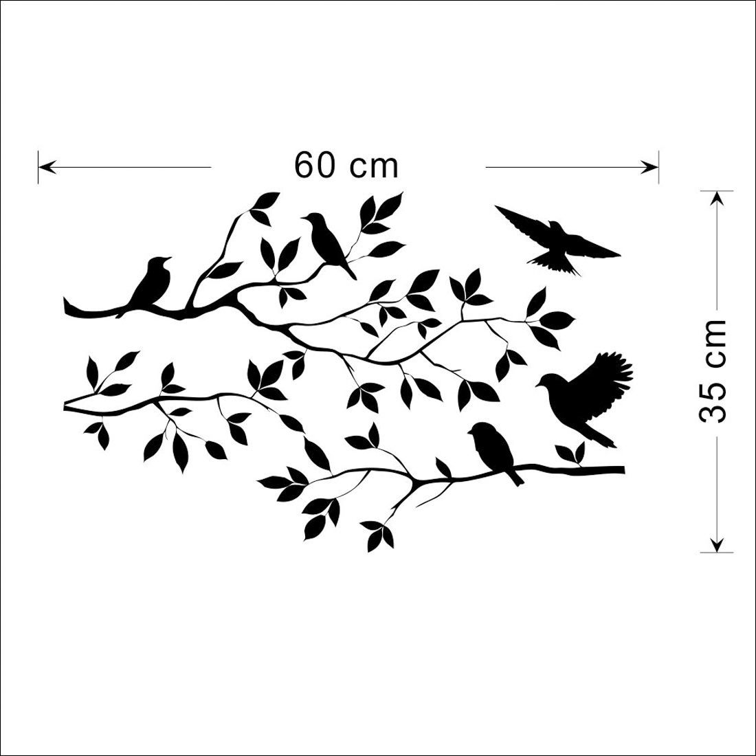 Foto 4 pulgar | Adhesivo Pvc Rama de Árbol y Pájaros Negro 60x44 Cm - Venta Internacional