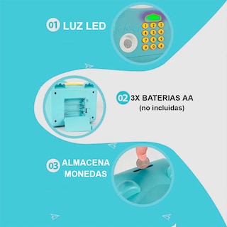 Foto 3 | Alcancia Electronica Kimhi Caja Fuerte Para Billetes Y Monedas Infantil Portatil Con Codigo De Bloqueo Y Huella Color