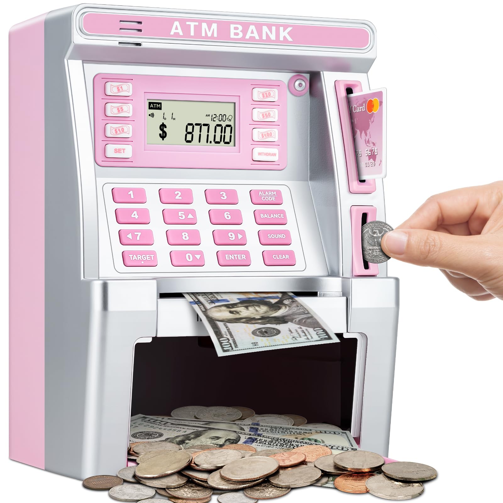 Cajero Automático Baodlon De Piggy Bank Para Niños Con Tarjeta De Débito, Color Rosa - Venta Internacional.