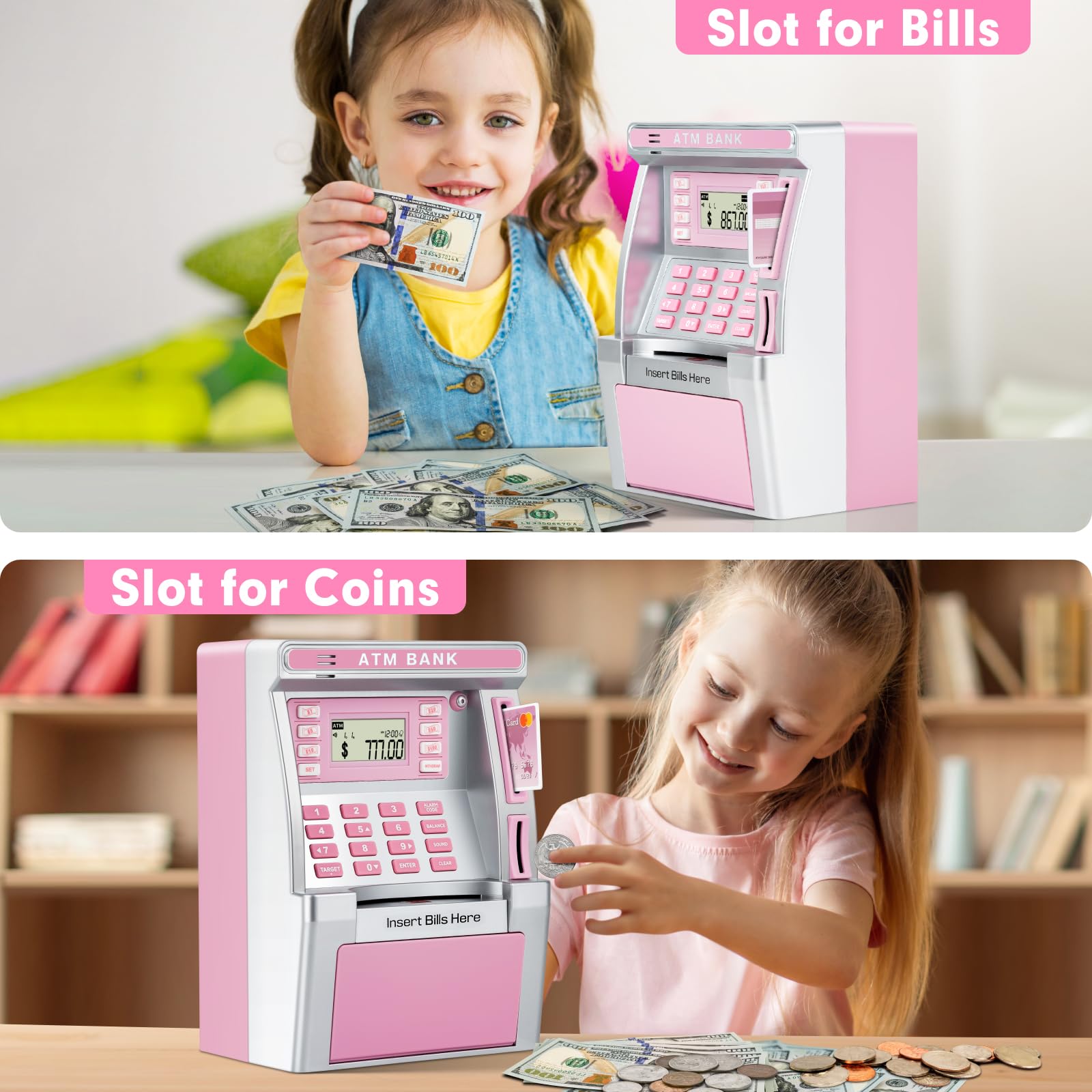 Foto 4 | Cajero Automático Baodlon De Piggy Bank Para Niños Con Tarjeta De Débito, Color Rosa - Venta Internacional.