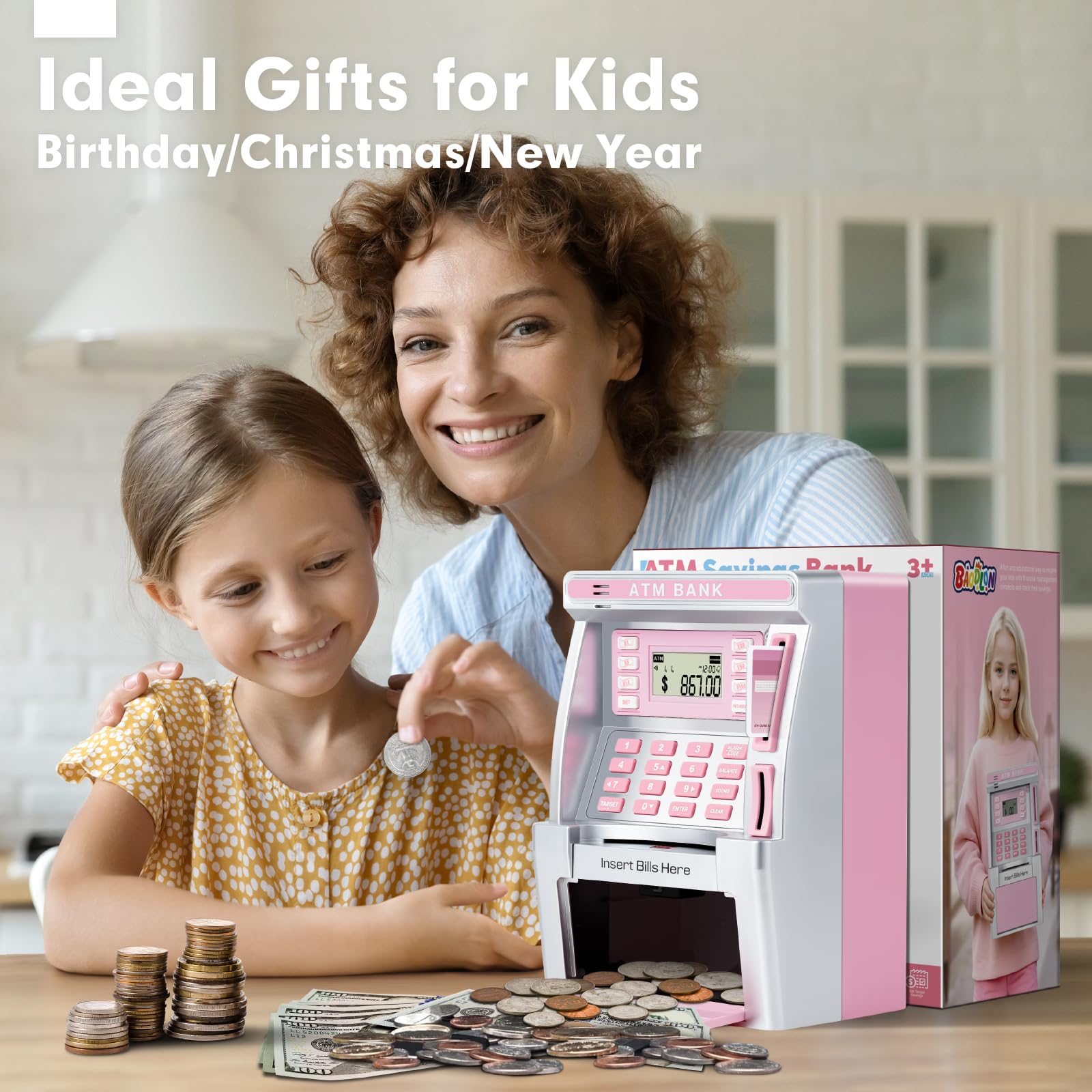 Foto 7 | Cajero Automático Baodlon De Piggy Bank Para Niños Con Tarjeta De Débito, Color Rosa - Venta Internacional.