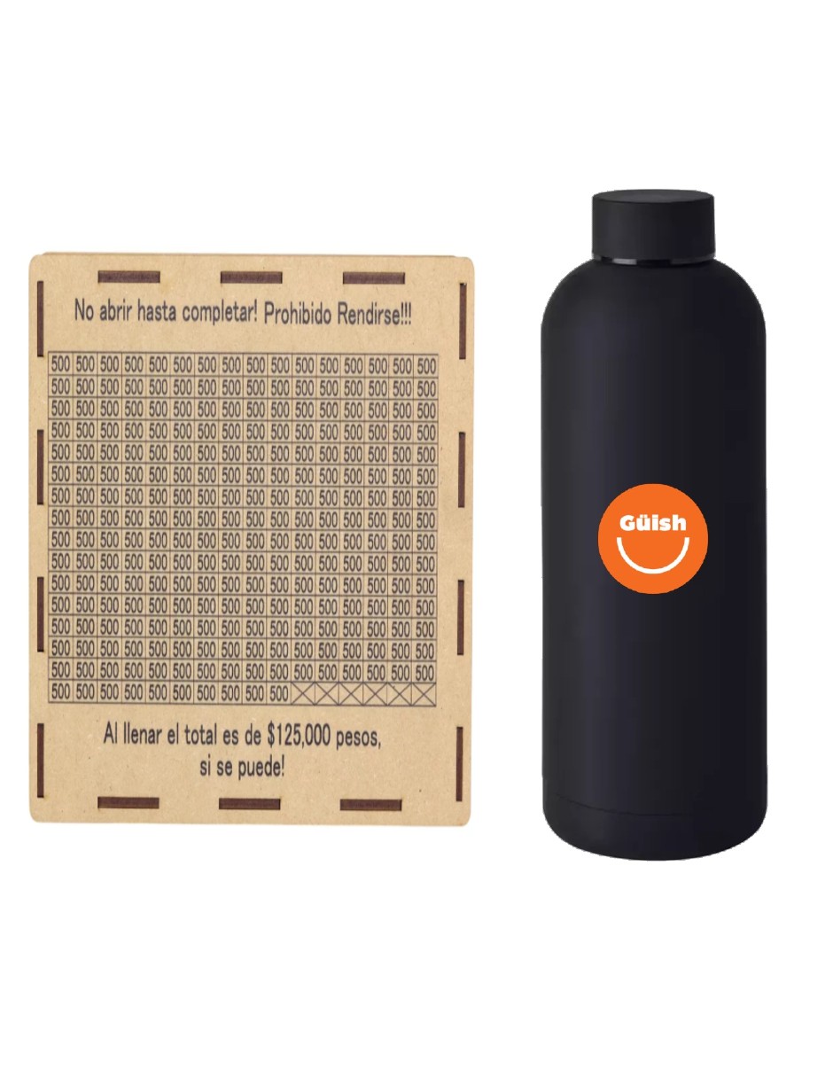 Foto 2 pulgar | Alcancía Caja De Ahorro + Termo De Agua De Regalo Güish