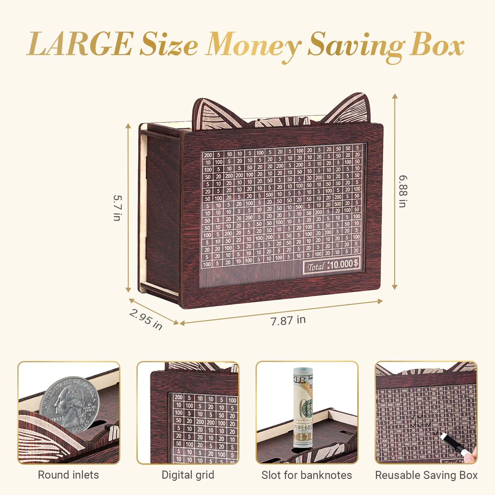 Foto 7 | Caja De Ahorro De Dinero Marycele, Alcancía De Madera Mejorada Con 10000 Libras - Venta Internacional.