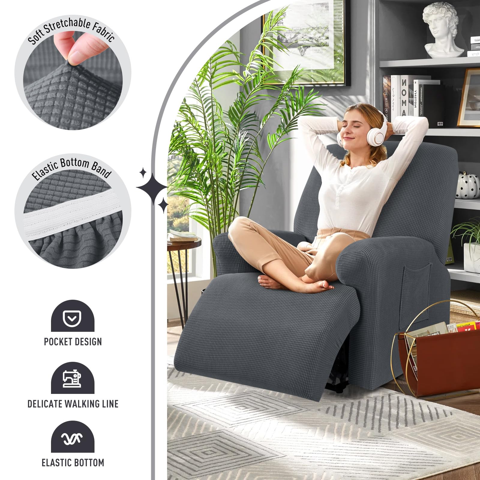 Foto 4 pulgar | Funda Reclinable Taococo, 4 Piezas, Elástica, Para Sofá, Color Gris - Venta Internacional.