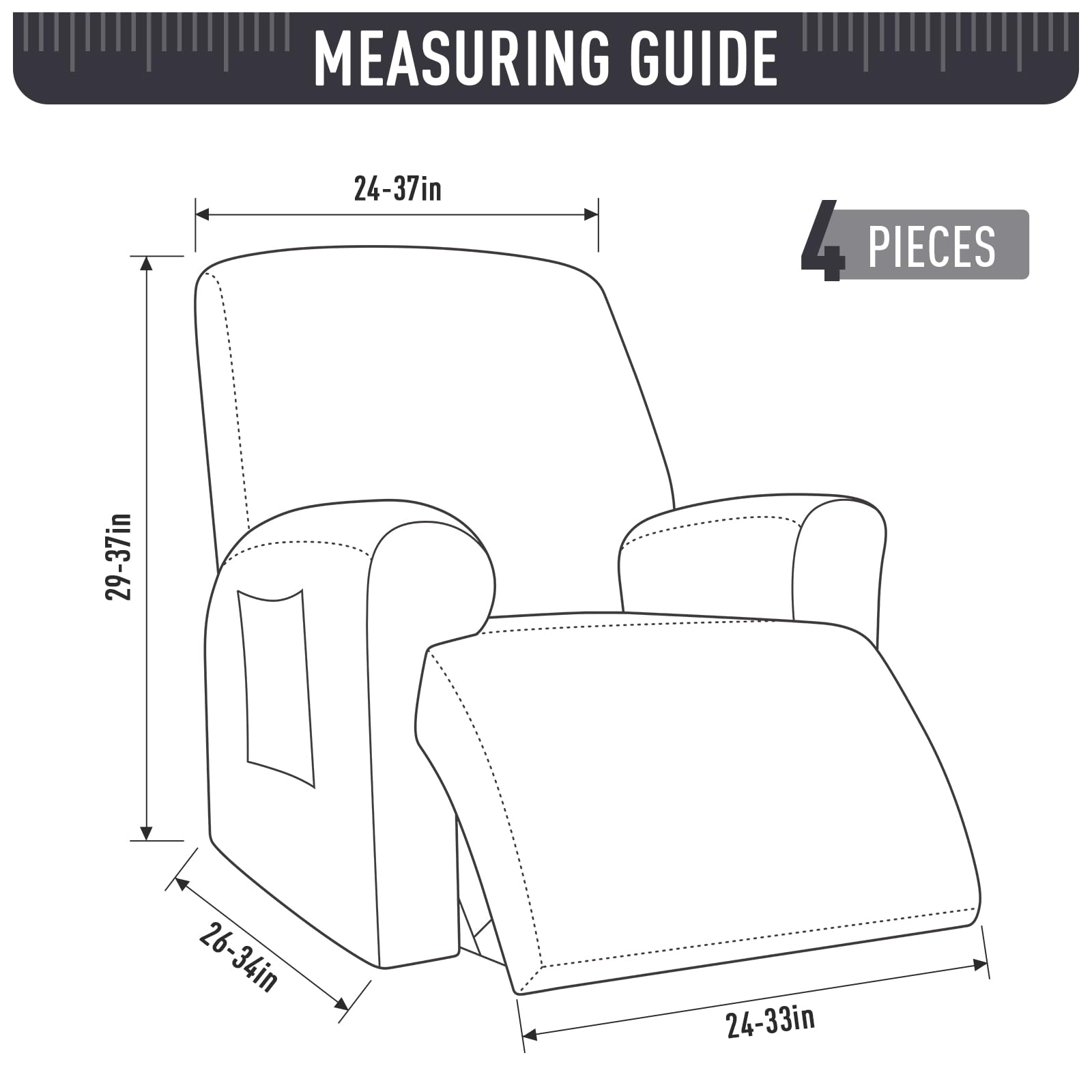 Foto 5 | Funda Reclinable Taococo, 4 Piezas, Elástica, Para Sofá, Color Gris - Venta Internacional.