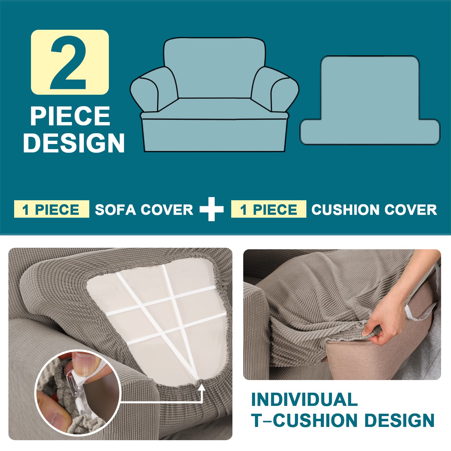 Foto 5 pulgar | Funda De Silla En Forma De T Turquesa Para Sala De Estar, Color Marrón - Venta Internacional.