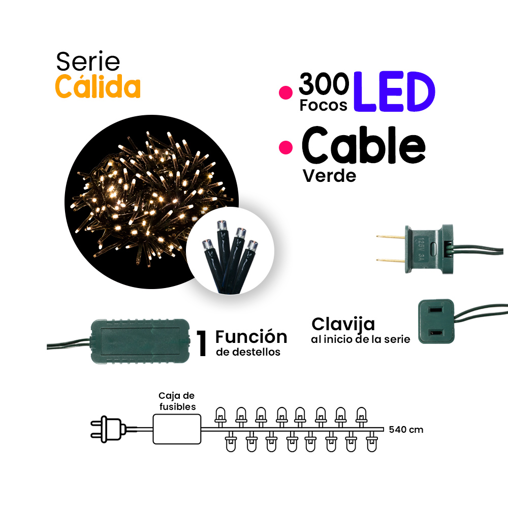 Foto 3 pulgar | Serie Decorativa Genérico L573067 Destellos color Amarillo Luz Led Cálida Ámbar 300 Focos Tipo V3 Cable 9 m