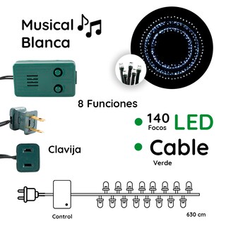 Foto 2 | Serie Decorativa Genérico Luz Led Blanca Musical 140 Focos 8 Funciones Cable Verde 6 m