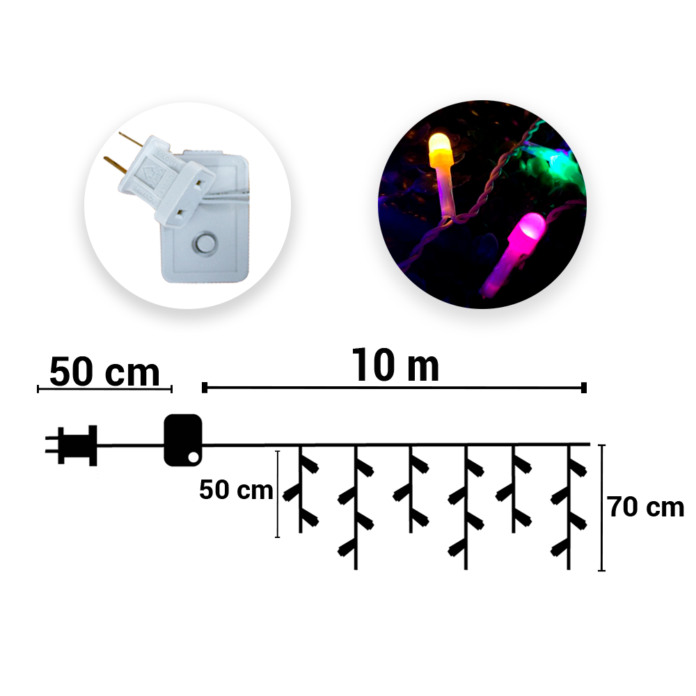 Foto 3 | Cascada Decorativa Genérico Luz Led Multicolor Tono Pastel 500 Focos 8 Funciones Cable Blanco 10 m