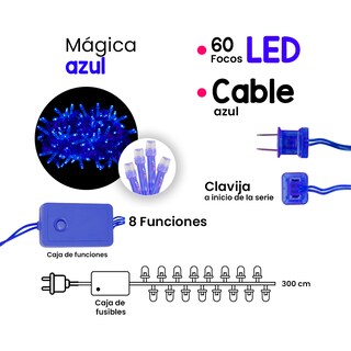 Foto 2 | Serie Decorativa Paquete 12 Pz Luz Led color Azul 60 Focos 8 Funciones Cable color Azul 3 M