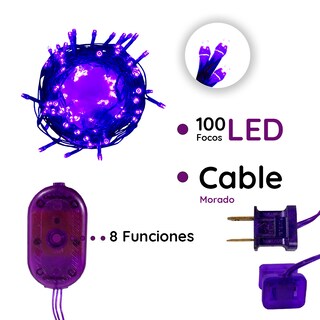 Foto 3 | Serie Decorativa Genérico Luz Led Morada 100 Focos 8 Funciones Cable Morado 7 m