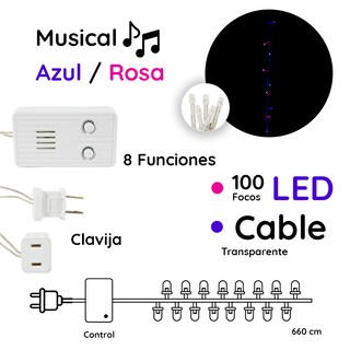 Foto 2 | Serie Decorativa Paquete 6 Pz color Rosa Luz Led Rosa/Azul 100 Focos 8 Funciones Cable Transparente 8 m