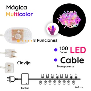 Foto 2 | Serie Decorativa Paquete 12 Pz Luz Led Multicolor 100 Focos 8 Funciones Cable Transparente 7 m