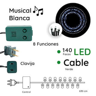 Foto 2 | Serie Decorativa Importadora La Merced Paquete 12 Piezas Luz Led Blanca Musical 140 Focos 8 Funciones Cable Verde 6 m