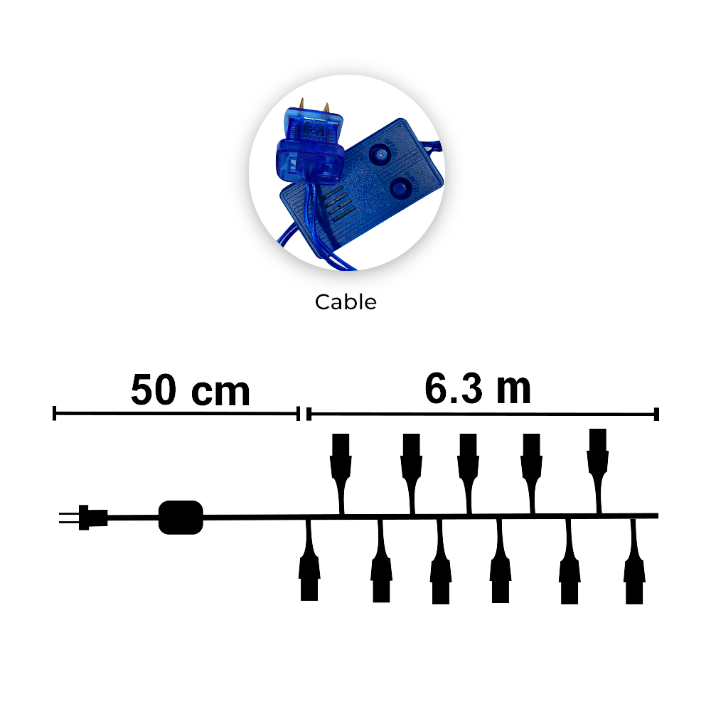 Foto 3 | Serie Decorativa Importadora La Merced Paquete 3 Piezas Luz Led Azul Musical 140 Focos 8 Funciones Cable Azul 6 m